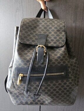 Rare Vintage Céline Black Macadam Canvas Backpack Leather Rucksack Authentic 90s